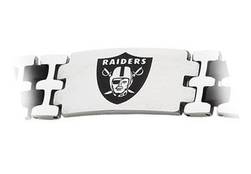 Stainless Steel and Rubber Oakland Raiders Team Logo Bracelet - 8 Inch