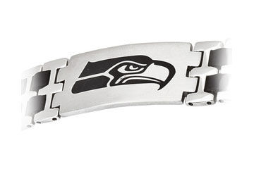 Stainless Steel and Rubber Seattle Seahawks Team Logo Bracelet - 8 Inch