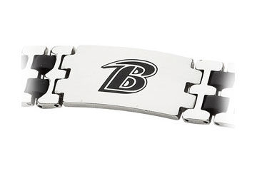 Stainless Steel and Rubber Baltimore Ravens Team Logo Bracelet - 8 Inch