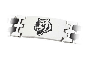 Stainless Steel and Rubber Cincinnati Bengals Team Logo Bracelet - 8 Inch