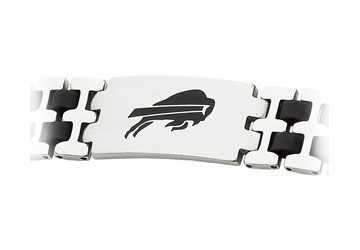 Stainless Steel and Rubber Buffalo Bills Team Logo Bracelet - 8 Inch