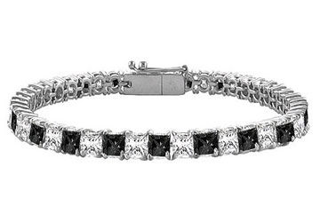 Black and White Diamond Princess-Cut Tennis Bracelet  14K White Gold  7.00 CT Diamonds