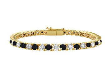 Black and White Diamond Prong-Set Tennis Bracelet  14K Yellow Gold  1.00 CT Diamonds