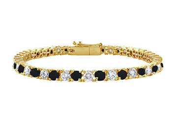 Black and White Diamond Prong-Set Tennis Bracelet  14K Yellow Gold  2.00 CT Diamonds