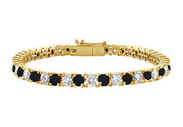 Black and White Diamond Prong-Set Tennis Bracelet  14K Yellow Gold  5.00 CT Diamonds