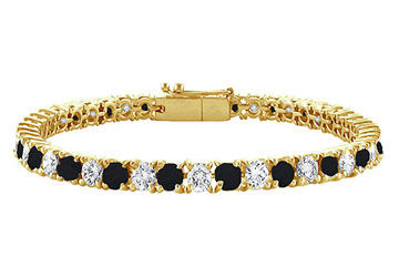 Black and White Diamond Prong-Set Tennis Bracelet  14K Yellow Gold  7.00 CT Diamonds