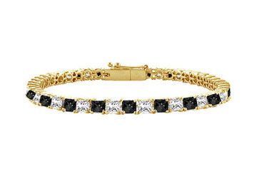 14K Yellow Gold Black and White Diamond Princess Cut Tennis Bracelet 2.00 CT TDW