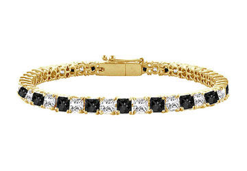 Black and White Diamond Princess-Cut Tennis Bracelet  14K Yellow Gold  3.00 CT Diamonds