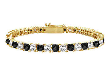 Black and White Diamond Princess-Cut Tennis Bracelet  14K Yellow Gold  5.00 CT Diamonds