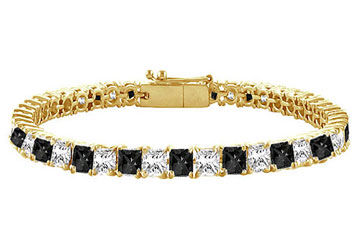 Black and White Diamond Princess-Cut Tennis Bracelet  14K Yellow Gold  7.00 CT Diamonds