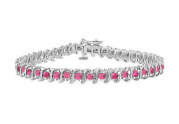 Pink Cubic Zirconia S Tennis Bracelet  925 Sterling Silver - 3.00 CT TGW