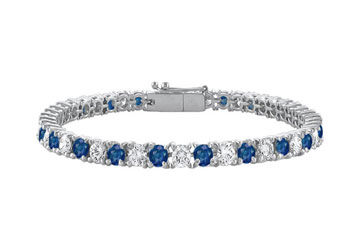 Diffuse Sapphire and Cubic Zirconia Prong Set 10K White Gold Tennis Bracelet 7.00 CT TGW