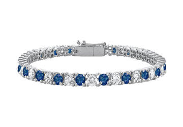 Diffuse Sapphire and Cubic Zirconia Prong Set 10K White Gold Tennis Bracelet 10.00 CT TGW