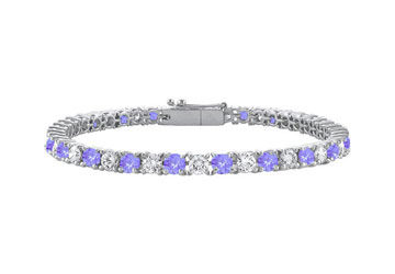 Created Tanzanite and Cubic Zirconia Prong Set 10K White Gold Tennis Bracelet 2.00 CT TGW