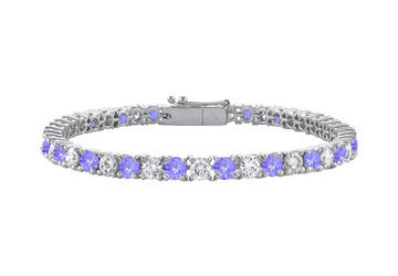 Created Tanzanite and Cubic Zirconia Prong Set 10K White Gold Tennis Bracelet 4.00 CT TGW