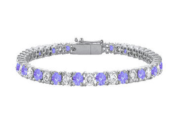 Created Tanzanite and Cubic Zirconia Prong Set 10K White Gold Tennis Bracelet 10.00 CT TGW