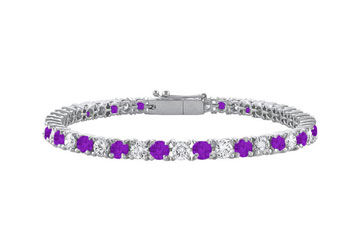 Amethyst and Cubic Zirconia Prong Set 10K White Gold Tennis Bracelet 2.00 CT TGW