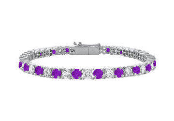 Amethyst and Cubic Zirconia Prong Set 10K White Gold Tennis Bracelet 4.00 CT TGW