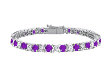 Amethyst and Cubic Zirconia Prong Set 10K White Gold Tennis Bracelet 7.00 CT TGW