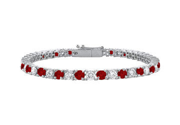 Garnet and Cubic Zirconia Prong Set 10K White Gold Tennis Bracelet 2.00 CT TGW