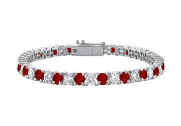 Garnet and Cubic Zirconia Prong Set 10K White Gold Tennis Bracelet 7.00 CT TGW