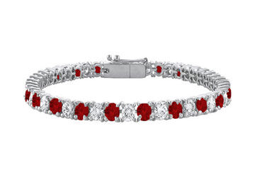 Garnet and Cubic Zirconia Prong Set 10K White Gold Tennis Bracelet 10.00 CT TGW