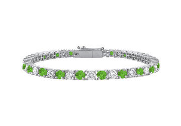 Peridot and Cubic Zirconia Prong Set 10K White Gold Tennis Bracelet 2.00 CT TGW