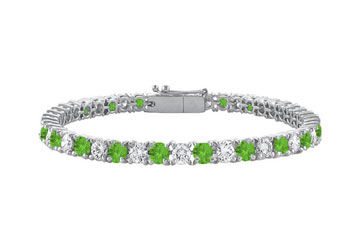 Peridot and Cubic Zirconia Prong Set 10K White Gold Tennis Bracelet 4.00 CT TGW