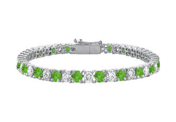 Peridot and Cubic Zirconia Prong Set 10K White Gold Tennis Bracelet 7.00 CT TGW