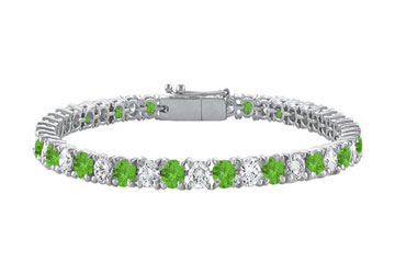 Peridot and Cubic Zirconia Prong Set 10K White Gold Tennis Bracelet 10.00 CT TGW