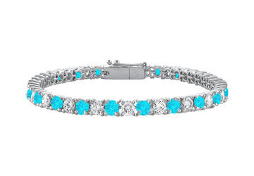 Blue Topaz and Cubic Zirconia Prong Set 10K White Gold Tennis Bracelet 4.00 CT TGW