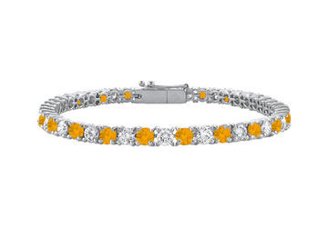 Citrine and Cubic Zirconia Prong Set 10K White Gold Tennis Bracelet 2.00 CT TGW