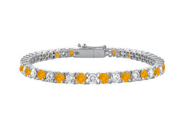 Citrine and Cubic Zirconia Prong Set 10K White Gold Tennis Bracelet 4.00 CT TGW