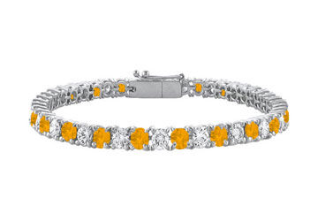 Citrine and Cubic Zirconia Prong Set 10K White Gold Tennis Bracelet 7.00 CT TGW