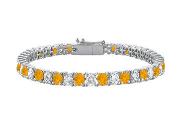 Citrine and Cubic Zirconia Prong Set 10K White Gold Tennis Bracelet 10.00 CT TGW