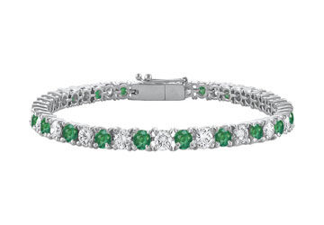 Sterling Silver Round Frosted Emerald and Cubic Zirconia Tennis Bracelet 7.00 CT TGW