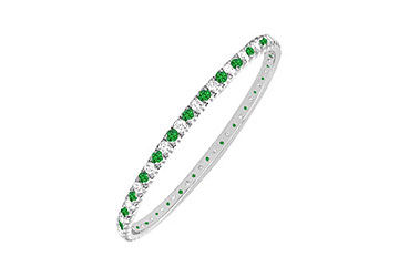 Emerald and Diamond Eternity Bangle  14K White Gold - 2.00 CT TGW