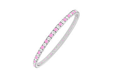 Pink Sapphire and Diamond Eternity Bangle  14K White Gold - 2.00 CT TGW