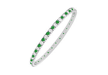 Emerald and Diamond Eternity Bangle  14K White Gold - 3.00 CT TGW