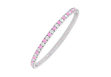 Pink Sapphire and Diamond Eternity Bangle  14K White Gold - 3.00 CT TGW