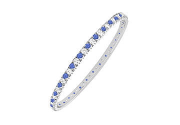 Sapphire and Diamond Eternity Bangle  14K White Gold - 3.00 CT TGW