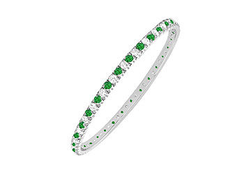 Emerald and Diamond Eternity Bangle  14K White Gold - 5.00 CT TGW