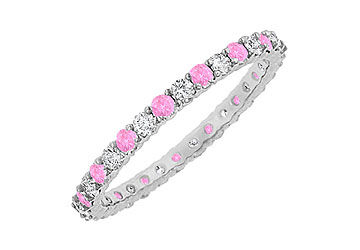 Pink Sapphire and Diamond Eternity Bangle  14K White Gold - 6.00 CT TGW