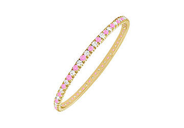 Pink Sapphire and Diamond Eternity Bangle  14K Yellow Gold - 2.00 CT TGW