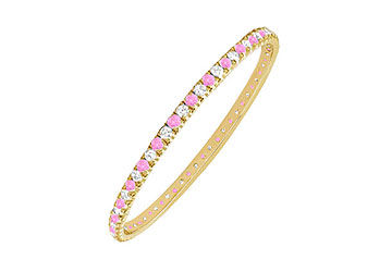 Pink Sapphire and Diamond Eternity Bangle  14K Yellow Gold - 3.00 CT TGW