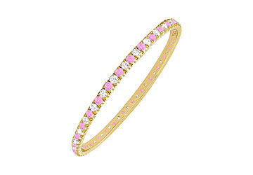 Pink Sapphire and Diamond Eternity Bangle  14K Yellow Gold - 5.00 CT TGW