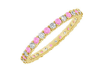 Pink Sapphire and Diamond Eternity Bangle  14K Yellow Gold - 6.00 CT TGW