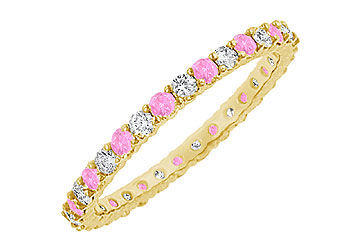 Pink Sapphire and Diamond Eternity Bangle  14K Yellow Gold - 10.00 CT TGW