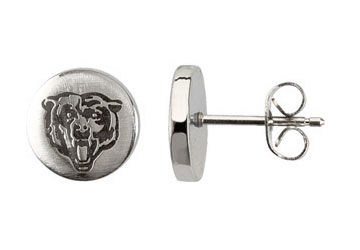 Stainless Steel Chicago Bears Logo Stud Earrings - 10.00MM X 10.00MM