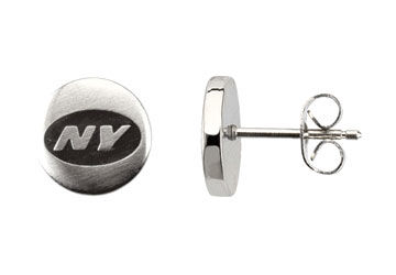 Stainless Steel New York Jets Logo Stud Earrings - 10.00MM X 10.00MM